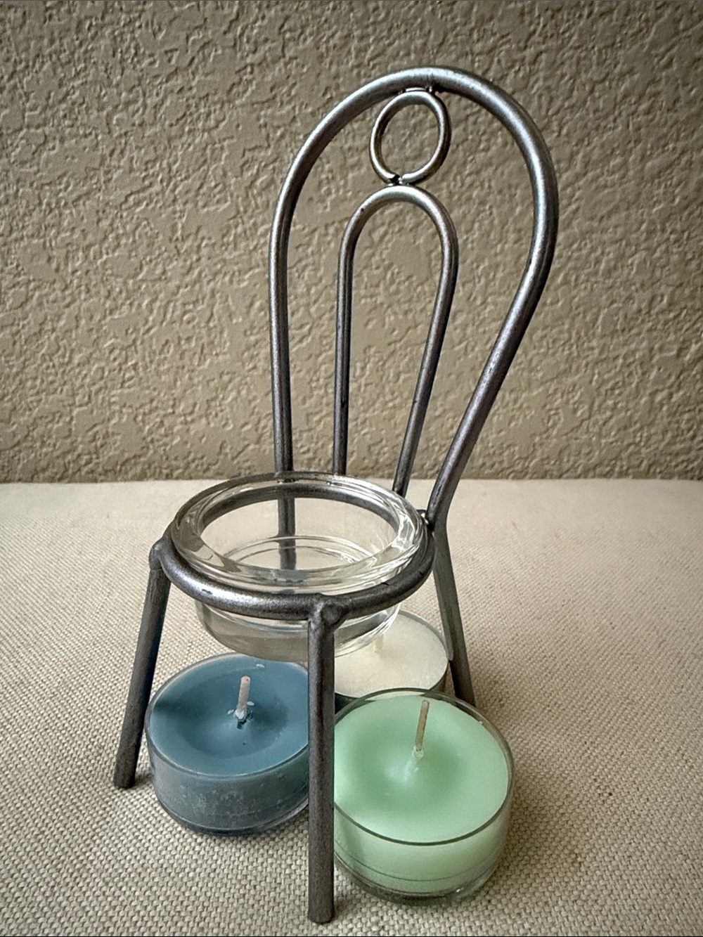 NWOT 6” Mini Metal Chair Candle Holder plus 3 Tea Lights